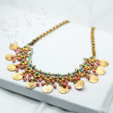 Vintage Turquoise And Red Coral Beaded Plastron Berber Necklace