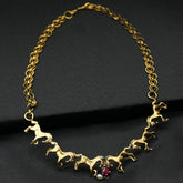 Yellow Gold Handcrafted Ruby And Pearl Dramatic Collar Necklace