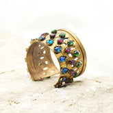Hand Carved Cuff, Hammered Multi Color Cabochon Cut Zircon Cuff Bracelet Jewellery