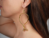 Dangling Gold Earrings , Hand Carved Dangling Gold Earrings With Turquoise Stone, Handmade Earrings
