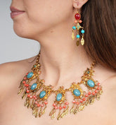 Vintage Chic Plastron Necklace With Turquoise and Coral Stones, Handmade Necklace, Turkish jewelry