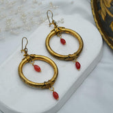 Hoop Earrings, Handmade Authentic Earrings, Stylish Large Hand Created Berber Hoop Earrings, Red Earrings