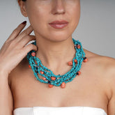 Turquoise Necklace, Gemstone Jewelry, Multi Layer Beaded Blue Turquoise Torsade Women Necklace, Mothers Day Gift Girlfriend Friend