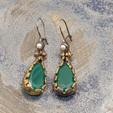 Gold Plated Earrings, Turkish Earrings, Green Jadeite Stone Drop Earrings, Handmade Earrings,  Emerald Gemstone Earrigns, Earrigs For Women