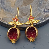 Pomegranate Design Gold Plated Earrings, Pomegranate Jewelry, Handmade Earrings, Pomegranate Design Jewelry, Gift for Her