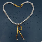 Anne Boleyn Necklace, Gold Initial Letter Necklace, Custom Letter Necklace, Handmade Large Pearl Initial Necklace, Letter Name Necklace