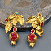 Pomegranate Design Earrings, Pomegranate Jewelry, Handmade Earrings, Pomegranate Design Jewelry, Gold Plated Earrigns, Gift for Her