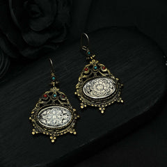 Antique Savat Hand Engraved Women Drop Earrings