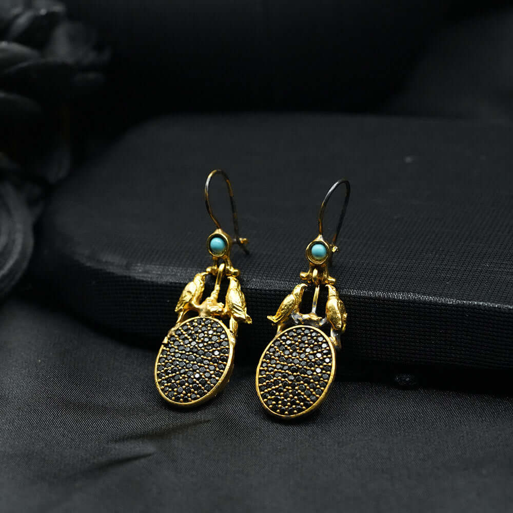 Black Zircon Hand Beaded Beautiful Drop Earrings