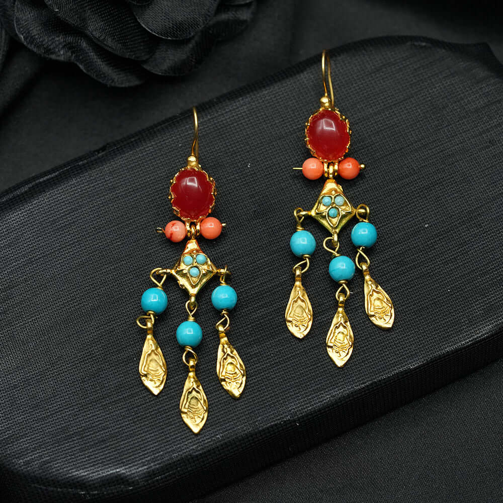 Designer Red Ageta Chandelier Moroccan Women Earrings