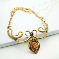 Elegant Calligraphy Hand Forged Coral Ciondolo Torque Necklace