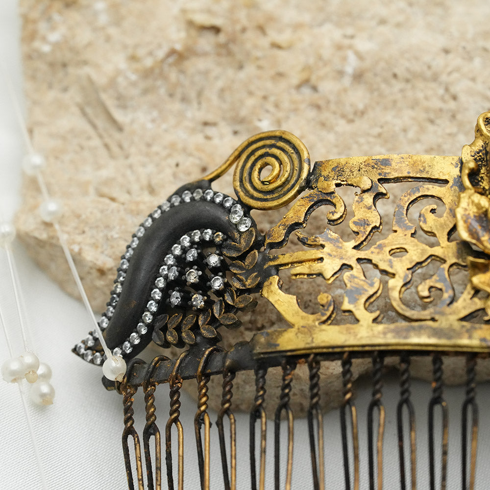 Hand Carved Whimsical Blue Ageta Hair Comb