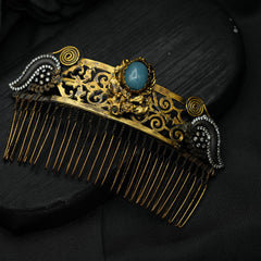 Hand Carved Whimsical Blue Ageta Hair Comb