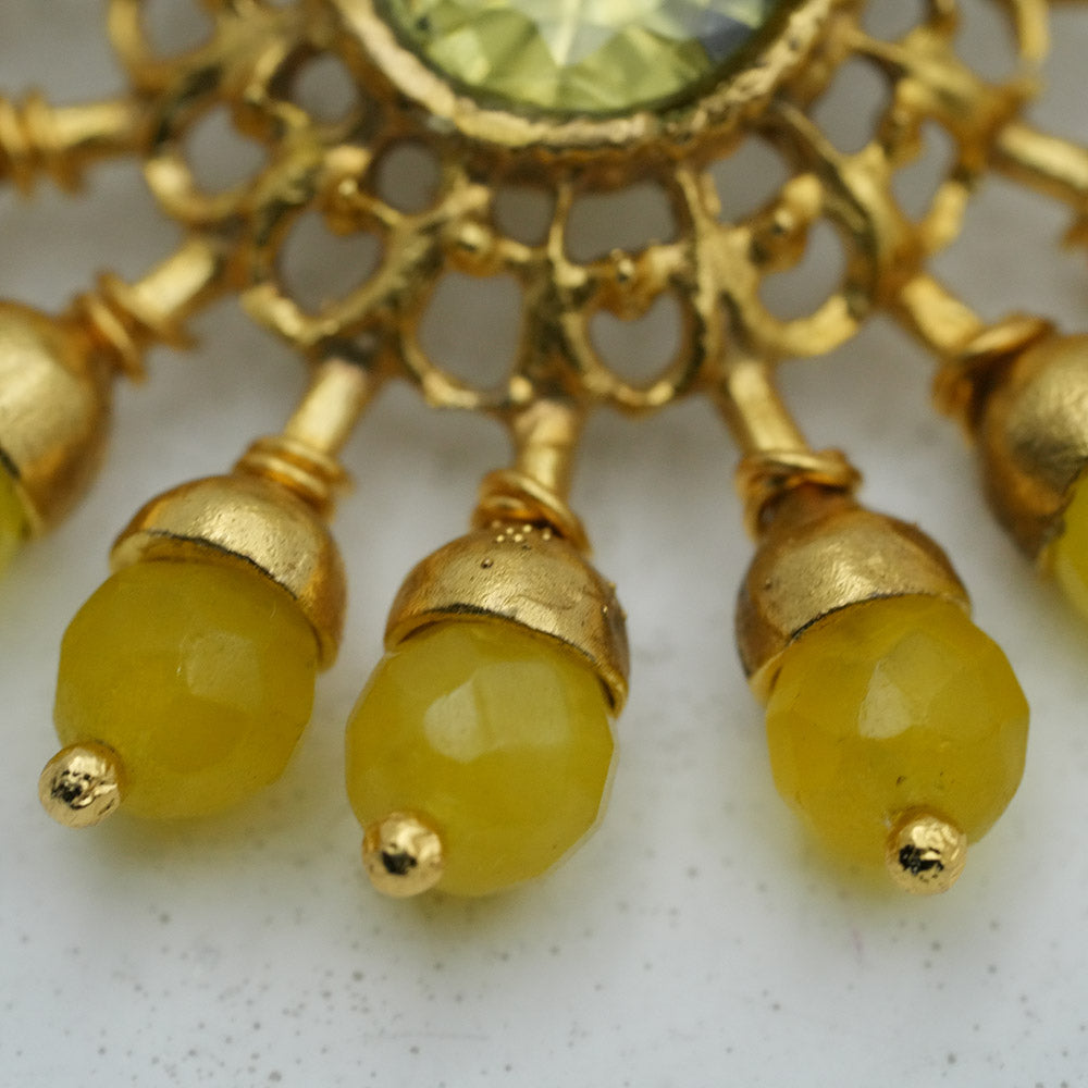 Handcreated Yellow Ageta Dangling Beaded Chandelier Earrings