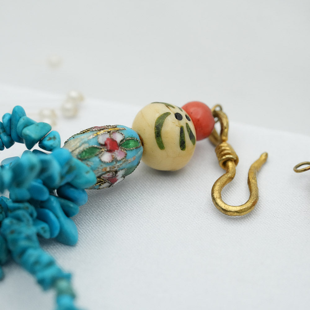 Multi Layer Beaded Blue Turquoise Torsade Women Necklace