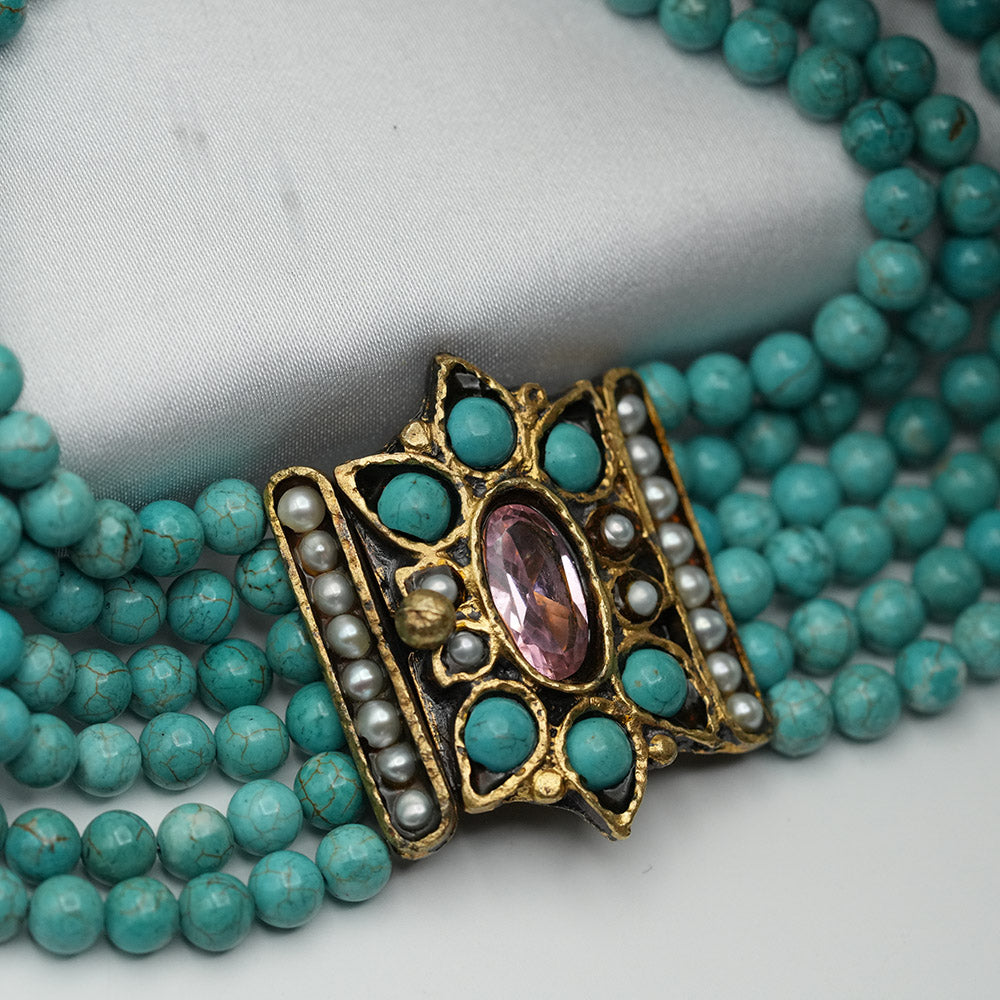 Natural Turquoise Multi Layer Victorian Choker Necklace