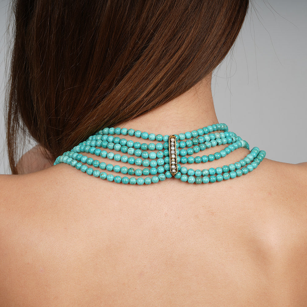 Natural Turquoise Multi Layer Victorian Choker Necklace