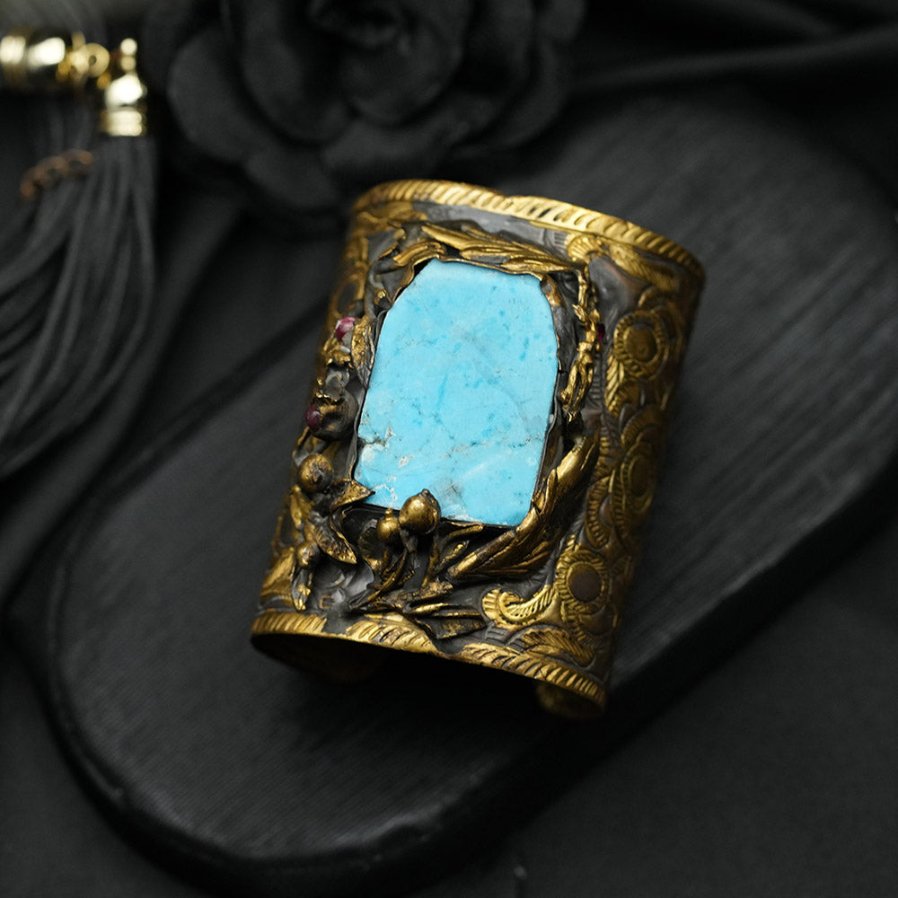 Oxidised Hammered Cuff Bracelet With Large Polished Turquoise