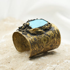 Oxidised Hammered Cuff Bracelet With Large Polished Turquoise