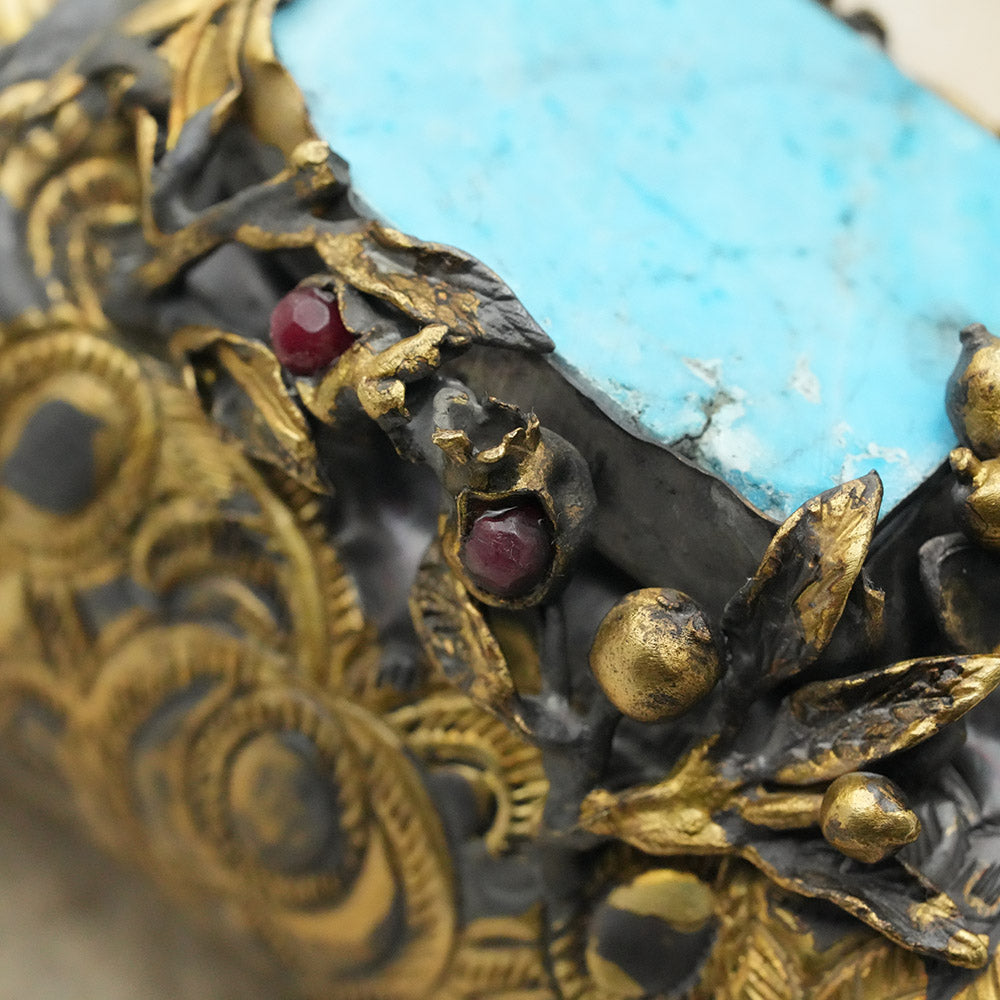 Oxidised Hammered Cuff Bracelet With Large Polished Turquoise