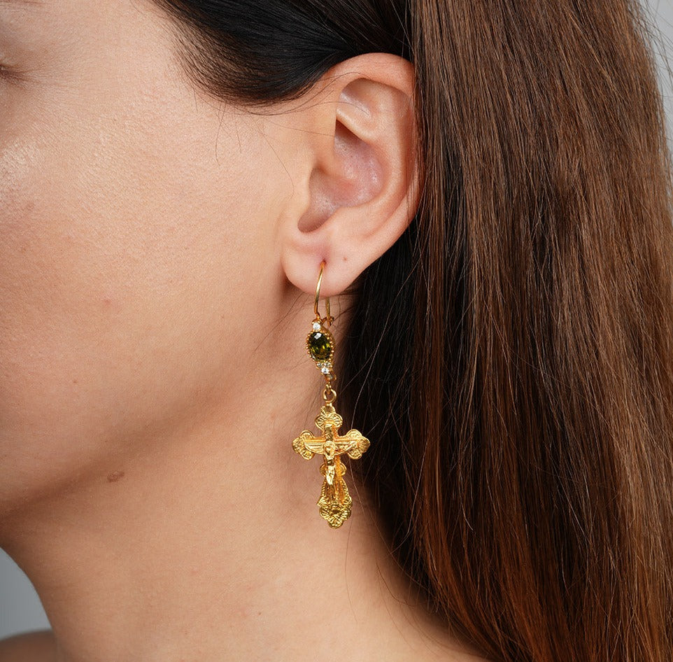 Quirky Gold Tone Jesus Crucifix Earrings With Zircon