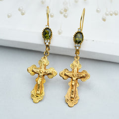 Quirky Gold Tone Jesus Crucifix Earrings With Zircon