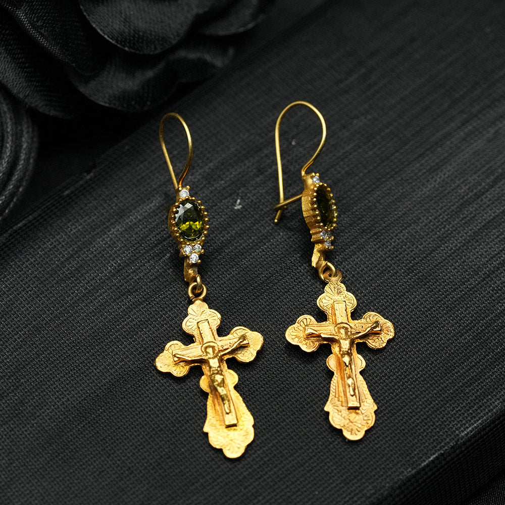 Quirky Gold Tone Jesus Crucifix Earrings With Zircon