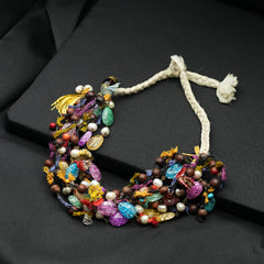 Recycled Colouful Glass Beaded Amazigh Moroccan Bib Necklace