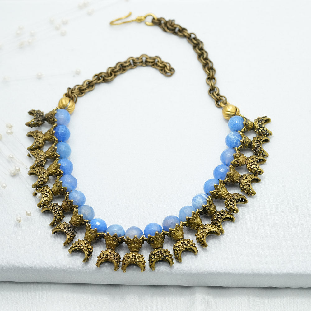 Round Faceted Aquamarine Statement Plastron Necklace