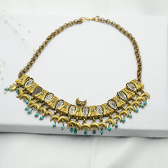 Statement Crescent Savat Embellished Vintage Plastron Necklace