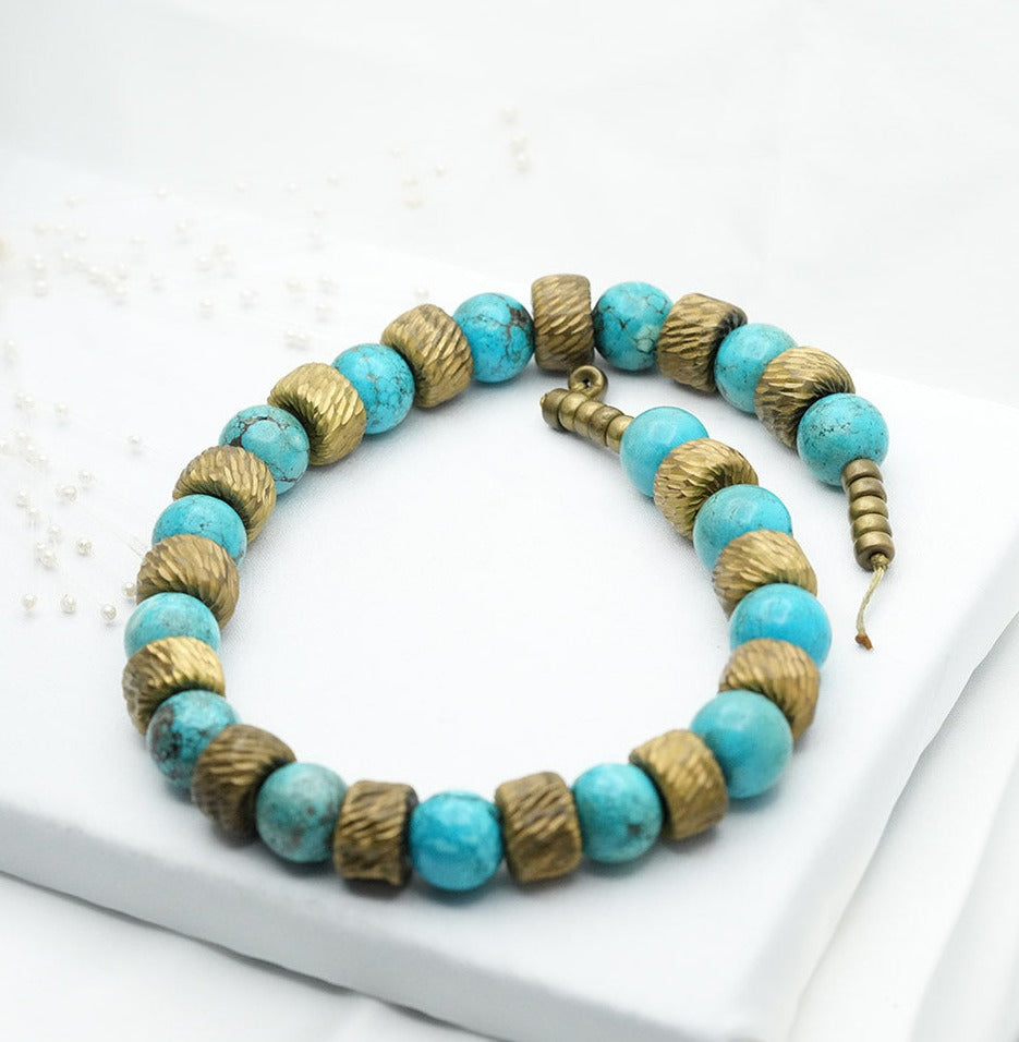 Turquoise And Sandalose Wood Collar Tribal Ethnic African Style Necklace