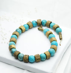 Turquoise And Sandalose Wood Collar Tribal Ethnic African Style Necklace