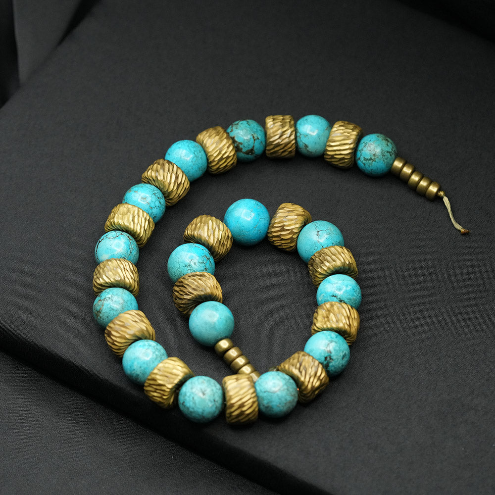 Turquoise And Sandalose Wood Collar Tribal Ethnic African Style Necklace