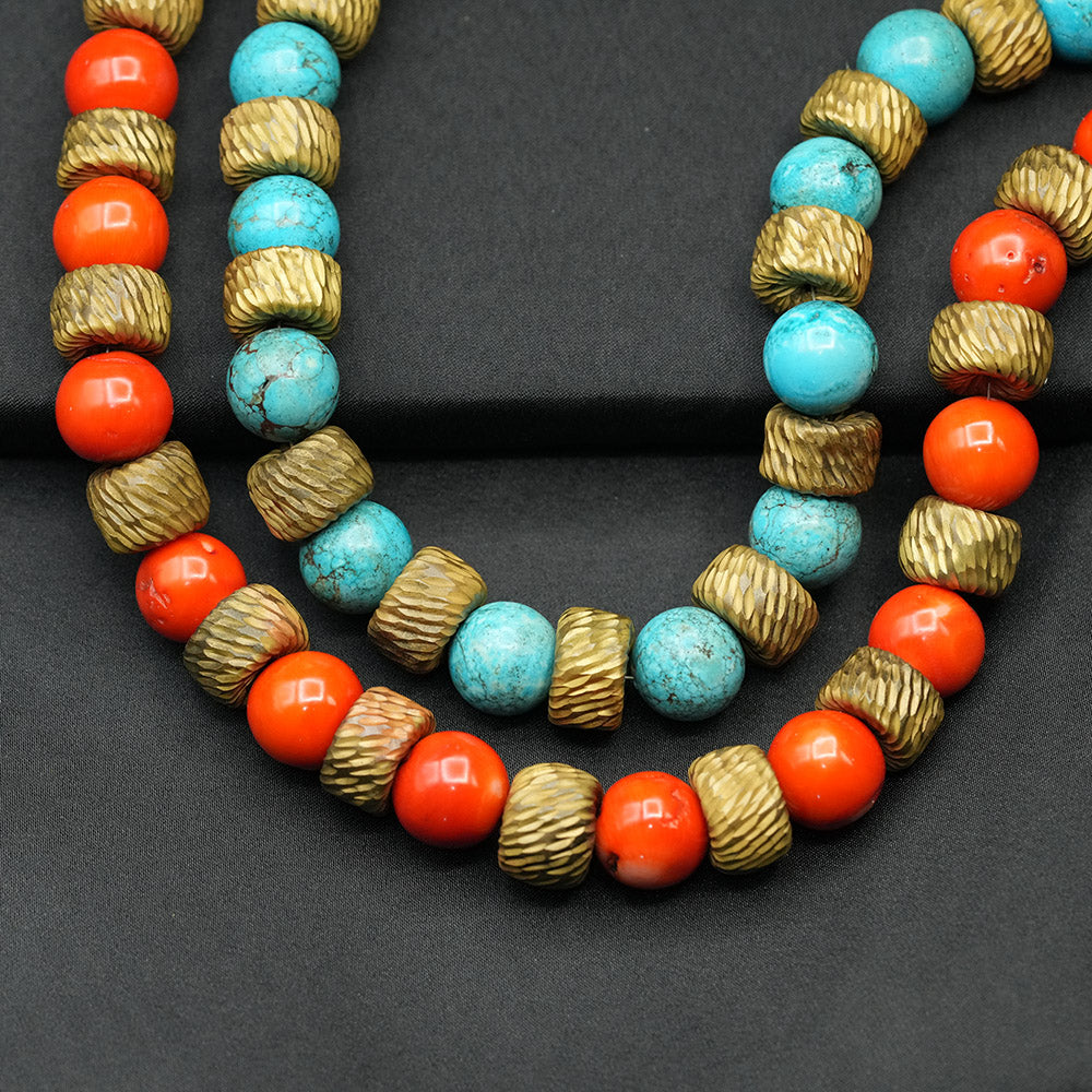 Turquoise And Sandalose Wood Collar Tribal Ethnic African Style Necklace