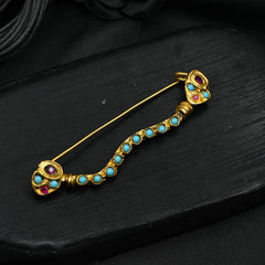 Turquoise Stone Decorated Gold Plated Brooch Pin