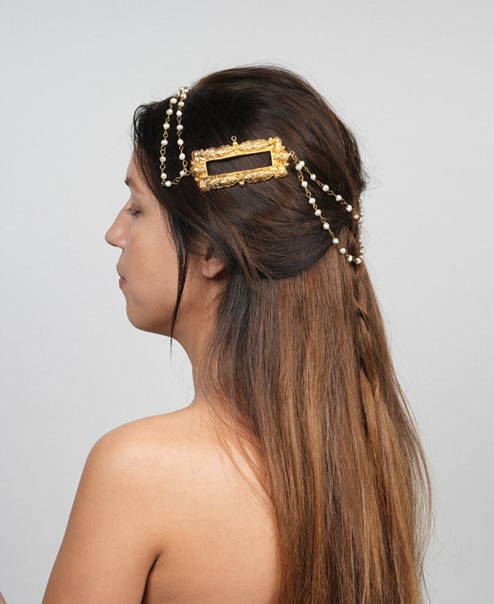 Unique Helen Style Gold Bridal Hair Comb With Pearls