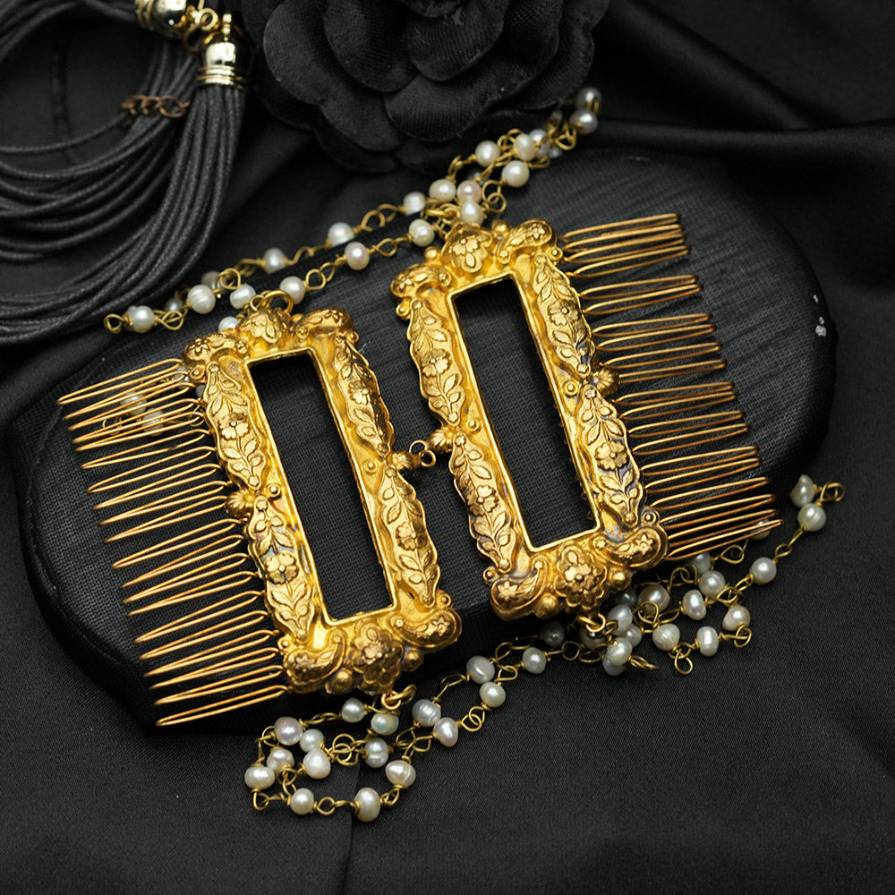 Unique Helen Style Gold Bridal Hair Comb With Pearls