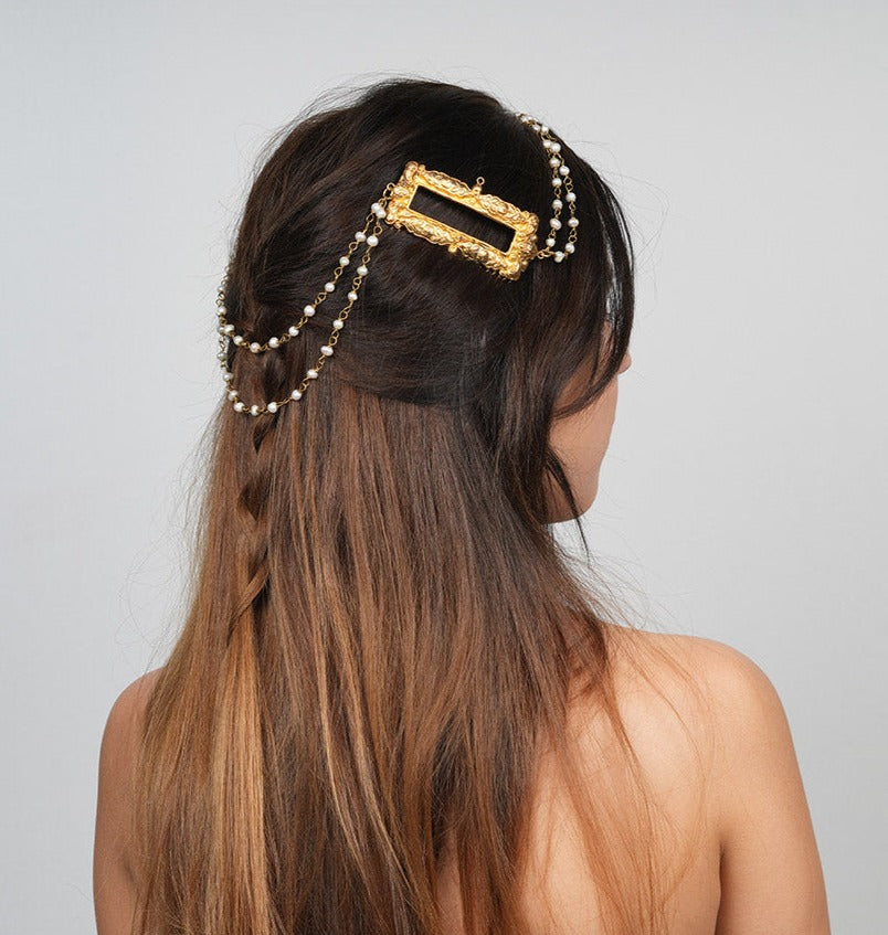 Unique Helen Style Gold Bridal Hair Comb With Pearls