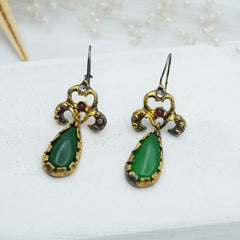 Unusual Natural Translucent Green Jadeite Cabochon Drop Earrings