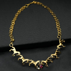 Yellow Gold Handcrafted Ruby And Pearl  Dramatic Collar Necklace