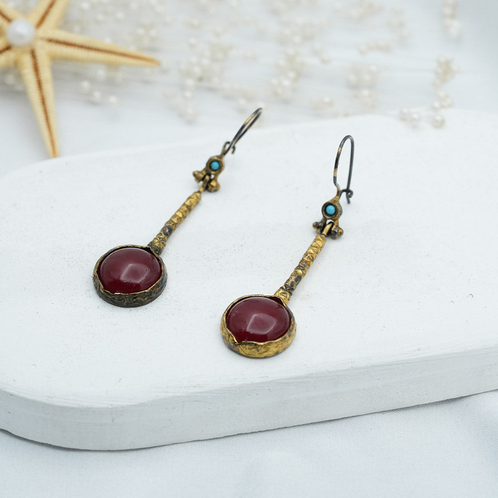 gold plated earrings with ruby for women