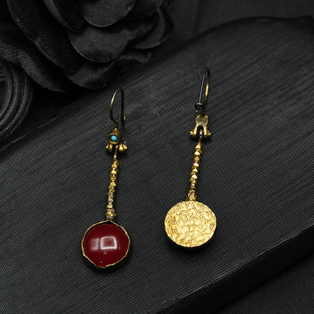 gold plated earrings with ruby for women