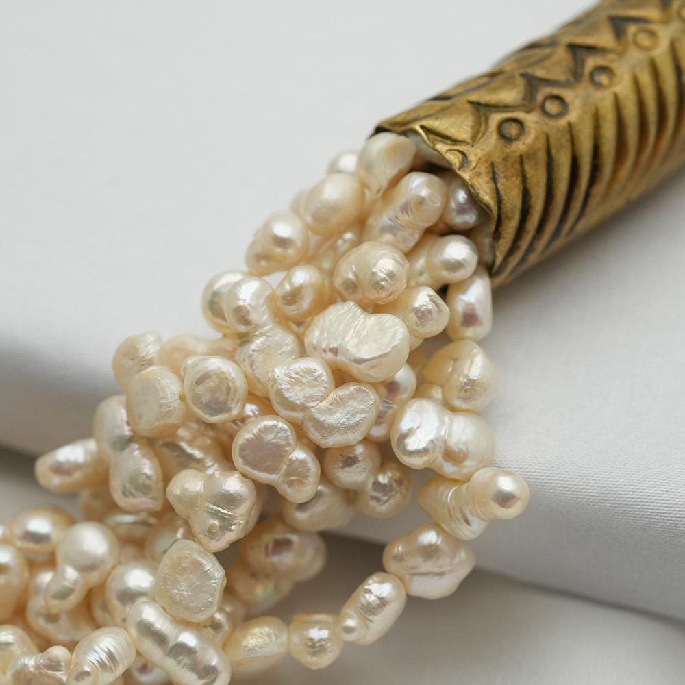 Handmade Pearl Necklace, White Pearl Necklace, Gemstone Pearl, Hammered Torque Multi Layered Pearl Choker Collana Necklace