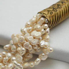 Handmade Pearl Necklace, White Pearl Necklace, Gemstone Pearl, Hammered Torque Multi Layered Pearl Choker Collana Necklace