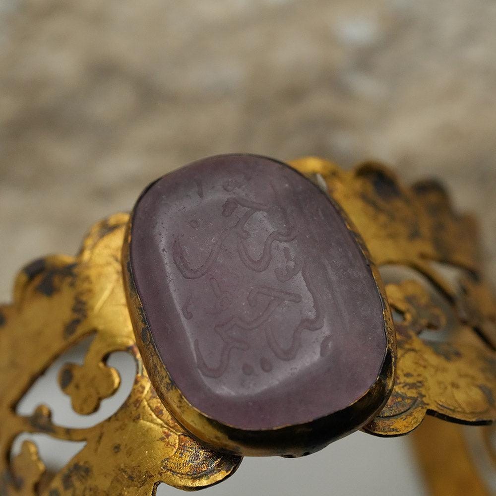 Handmade Cuff, Hand Carved Gold Cuff Bracelet, Engraved Polished Ageta Stone Cuff Bracelet, Bohemian Bracelet