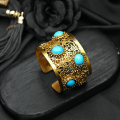 Cuff Bracelet, Handmade Bracelet, Unique Bracelet, Turquoise Bracelet, Gold Plated Cuff Bracelet, Statement Bracelet,