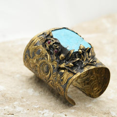 Hand Carved Cuff, Handmade Braclet Cuff, Oxidised Hammered Cuff Bracele With Turquoise Stone Bracelet, Turkish Jewelry Bracelet