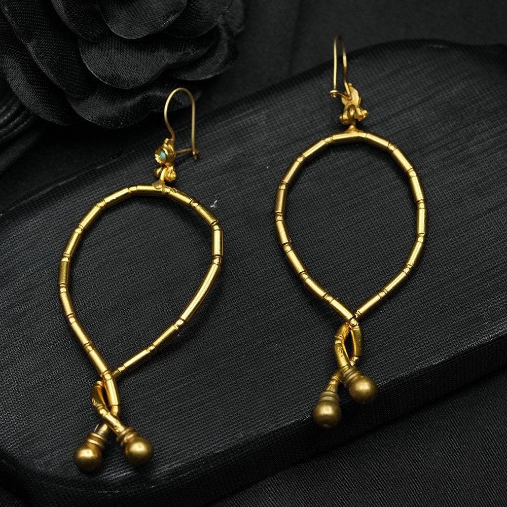 Dangling Gold Earrings , Hand Carved Dangling Gold Earrings With Turquoise Stone, Handmade Earrings