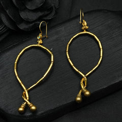 Dangling Gold Earrings , Hand Carved Dangling Gold Earrings With Turquoise Stone, Handmade Earrings