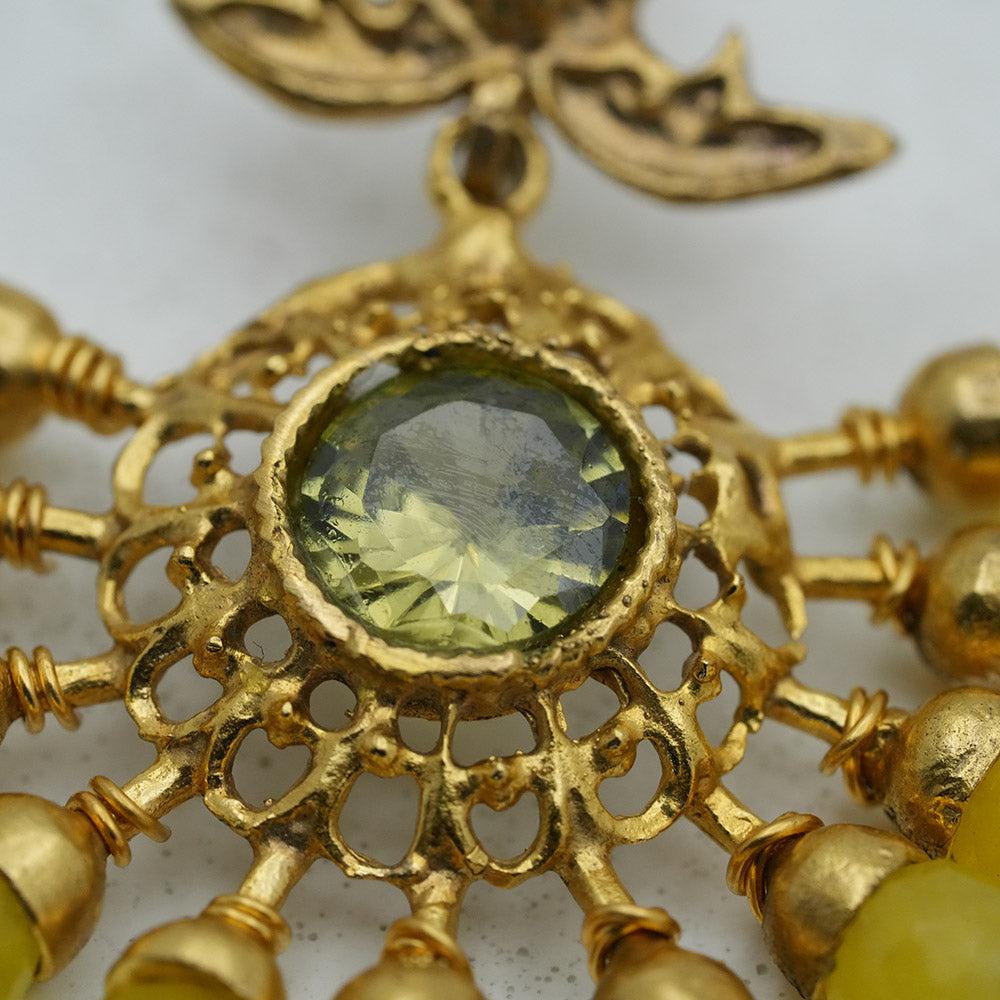 Dangling Earrings, Handcreated Yellow Ageta Earrings, Handmade Beaded Chandelier Stlish Earrings, Turkish Earrings, Chandelier Earrings